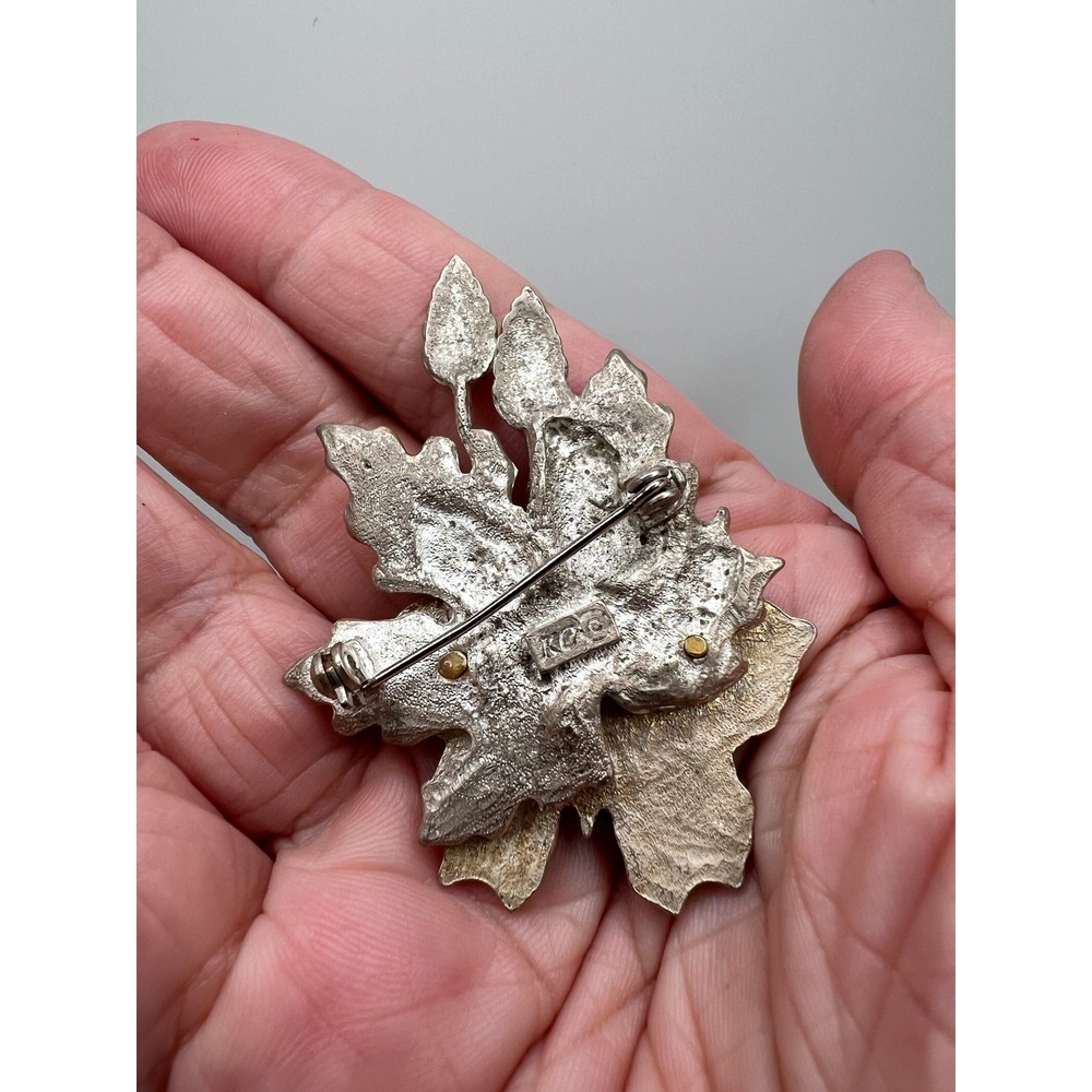 Cottagecore Kenneth Cole Butterfly Leaf Brooch 1.5x2.25" Blue Gold Enamel - Picture 6 of 7